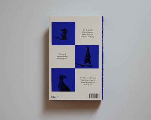 Book back cover with blue and white design and text.