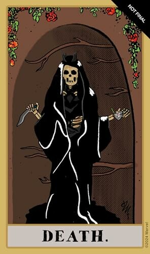 Illustration of the Death tarot card featuring a skeleton in a cloak.